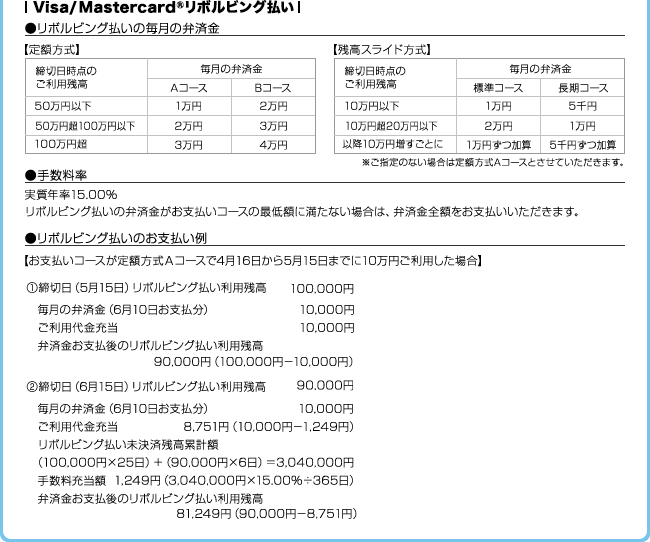 Visa/Mastercard<sup>®</sup>リボルビング払い例